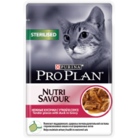 Влажный корм Pro Plan® Nutri Savour® для взрослых стерилизованных кошек и кастрированных котов, с уткой в соусе, Пауч, 85 г 