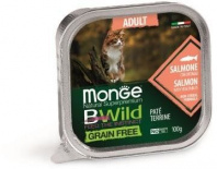 Монж д/к Cat BWild Grain Free беззерновые из лосося с овощами ж/б 100 гр