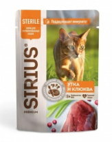 Корм д/кошек кусочки в соусе Утка с клюквой пауч 85г SIRIUS 