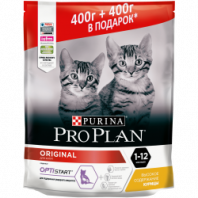 Сухой корм Pro Plan® для котят, с высоким содержанием курицы, Пакет, 400 г + 400 г в подарок 