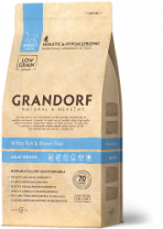 Сухой низкозерновой корм GRANDORF для взрослых кошек белая рыба с бурым рисом  400 гр 