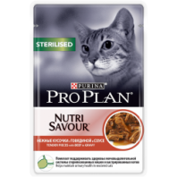 Влажный корм Pro Plan® Nutri Savour® для взрослых стерилизованных кошек и кастрированных котов, с говядиной в соусе, Пауч, 85 г 