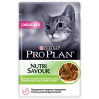 Влажный корм Pro Plan® Nutri Savour® для взрослых кошек с чувствительным пищеварением или с особыми предпочтениями в еде, с ягненком в соусе, Пауч, 85 г 