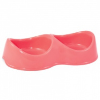 Миска двойная пластик Бисквит коралловая 2*0,2л 